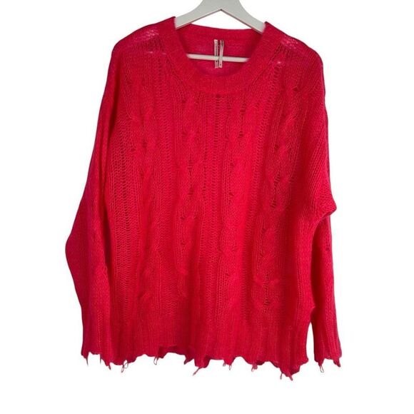 Anthropologie Medium Lightweight Cable Wool Neon Pink Sweater - Picture 2 of 10